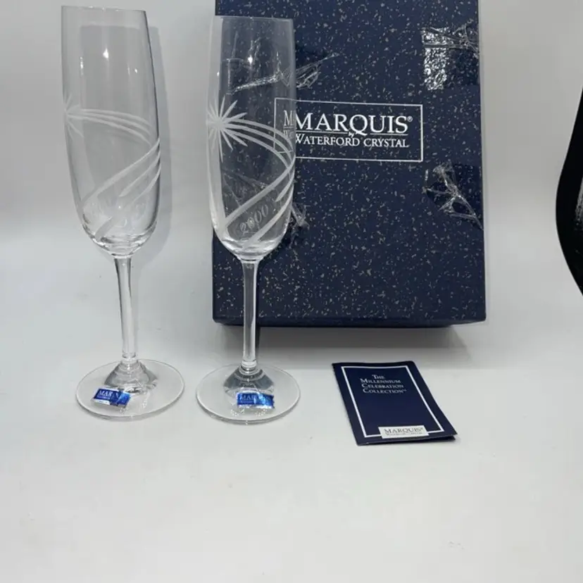 WATERFORD CRYSTAL MARQUIS MILLENNIUM ETCHED CHAMPAGNE FLUTES NEW IN BOX
