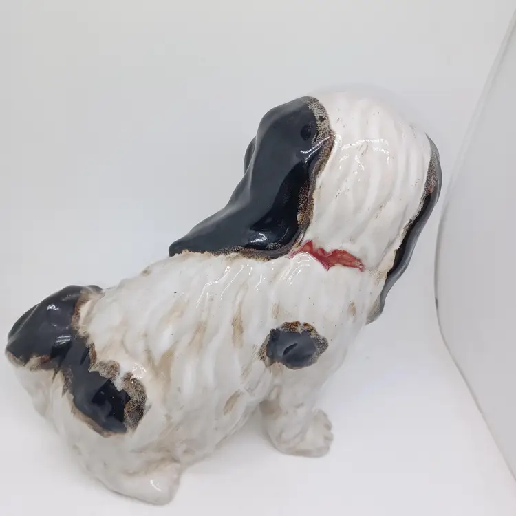 Vintage Victorian Staffordshire King Charles Spaniel 9” Porcelain Majolica dog