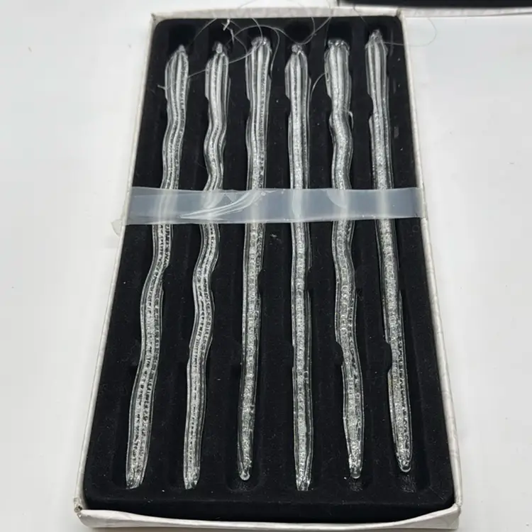 #2916 Contemporary blown glass icicle or spiraling Christmas tree ornaments.