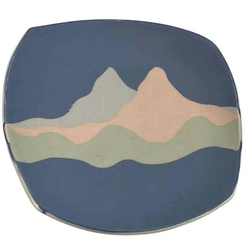 Pottery Plate Mountain Motif Signed 7.75”