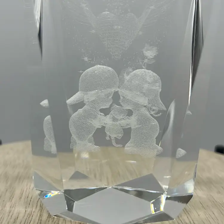 Cherub Angels Fairies Heart & Kids w/ Cat Laser Etched Crystal Paperweight | 6”