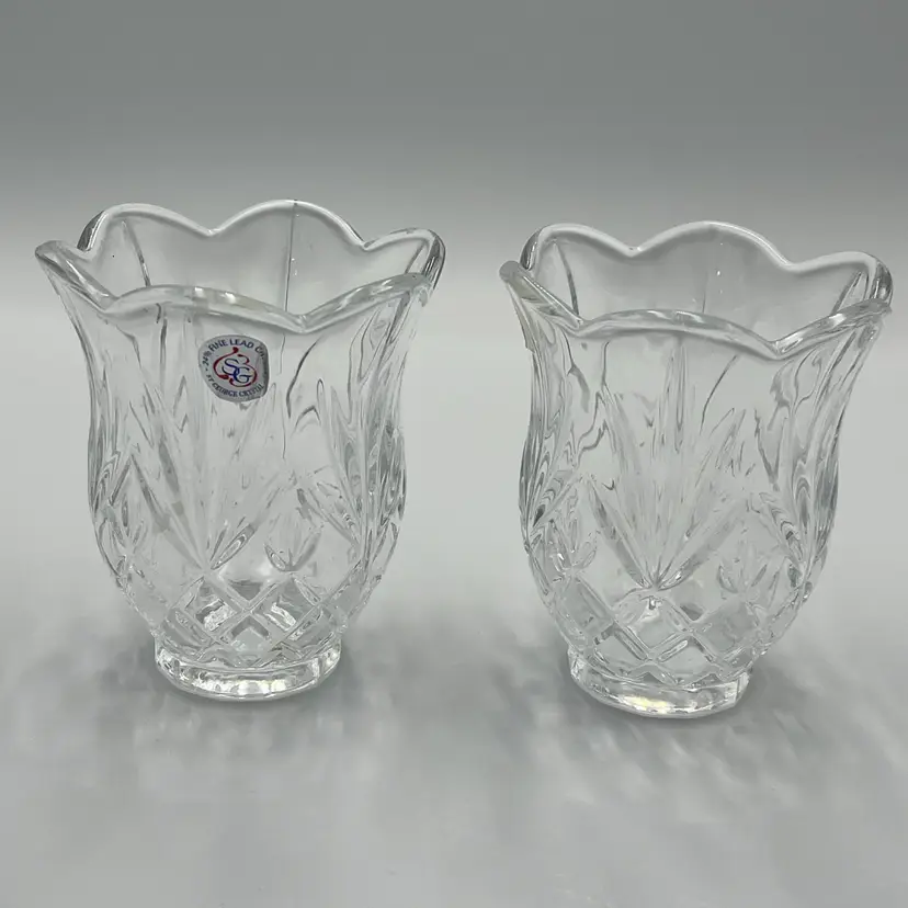 (2) St. George Lead Crystal Vases/ Votive Candle Holders