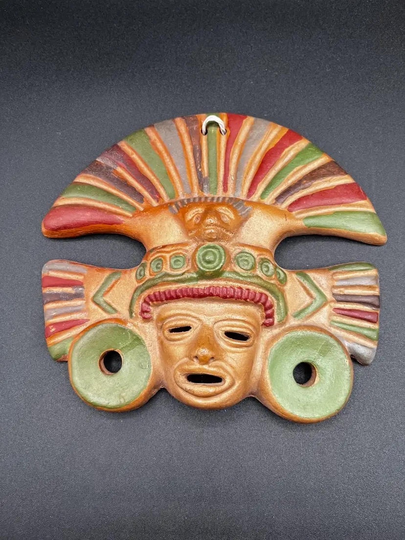 Mexican Folk Art Pottery Decorative Face Mask Wall Hanging 8”