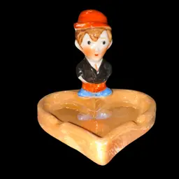 Vintage Lustreware Boy & Heart Shaped Ashtray-Japan Almost 3” Tall