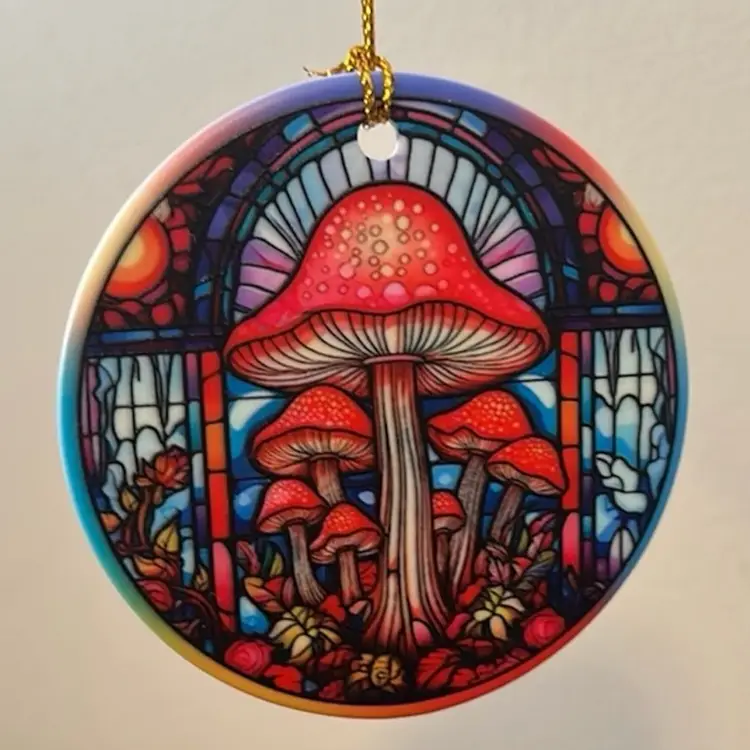 Mushroom Glass Ornament 3” Round