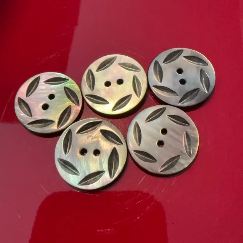 Lot Of 5 - Vintage Carved Two-Holed Sew Through Abalone Shell Buttons