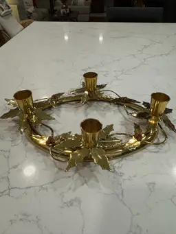 Vintage Brass Holly Wreath Candle Holder