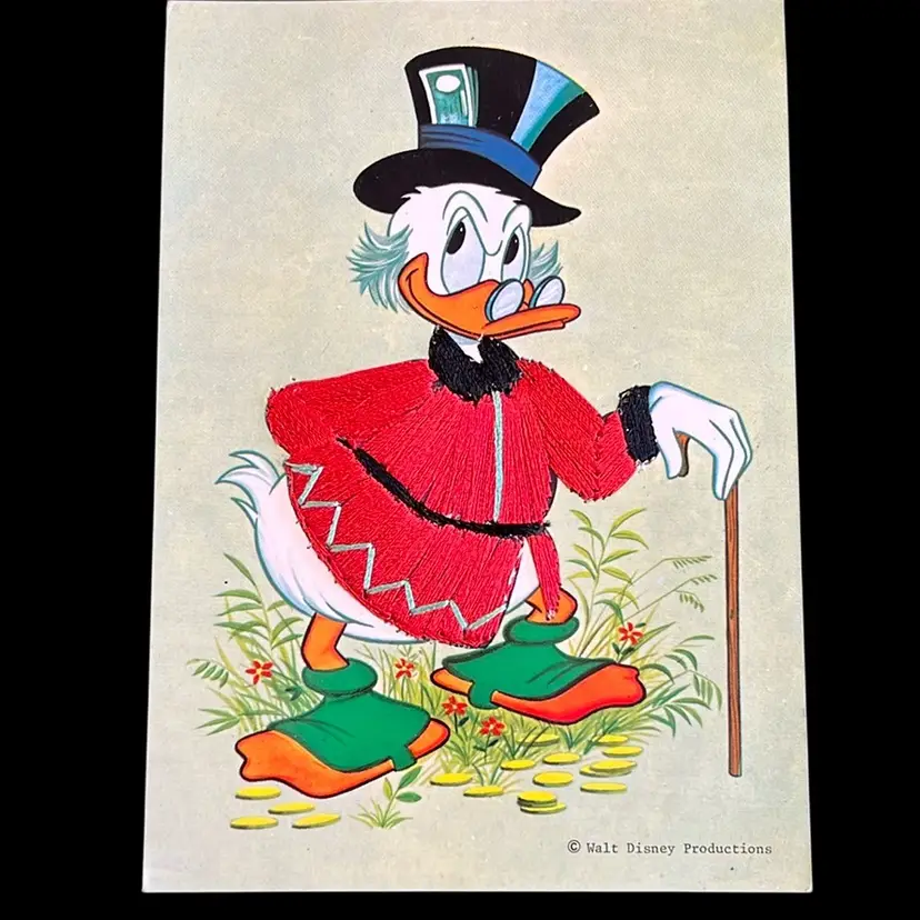 Walt Disney Silk Embroidered Postcard -  Uncle Scrooge McDuck