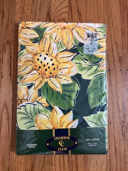 1995 Tablecloth Charter Club "Summer Field" Sunflowers 60" x 104" Cotton Oblong NOS