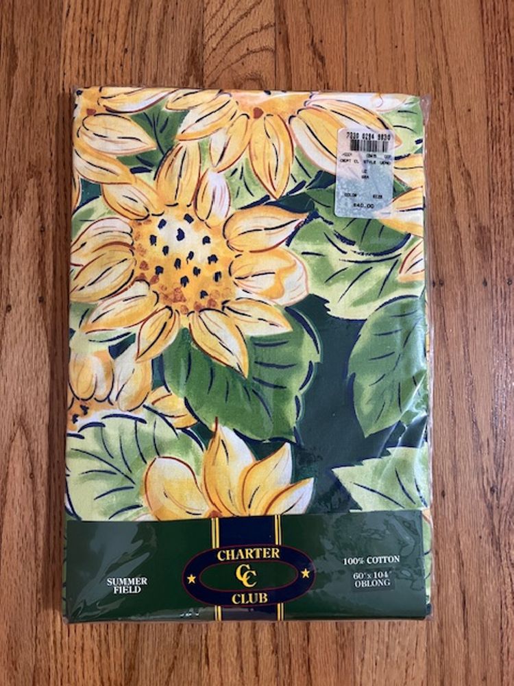 1995 Tablecloth Charter Club "Summer Field" Sunflowers 60" x 104" Cotton Oblong NOS