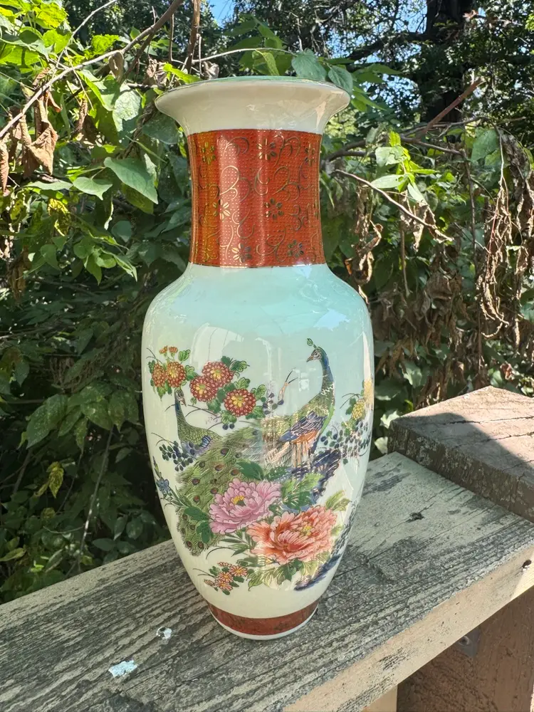 Vintage Satsuma Style Peacock Vase