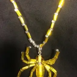 Goldtone Yellow Spider Bead Pendant Necklace Halloween Jewelry Handmade OOAK