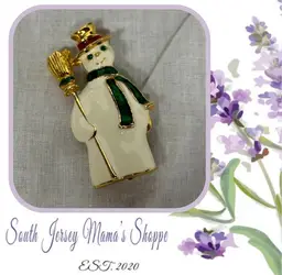 Vintage Gold Tone Enameled Snowman Brooch
