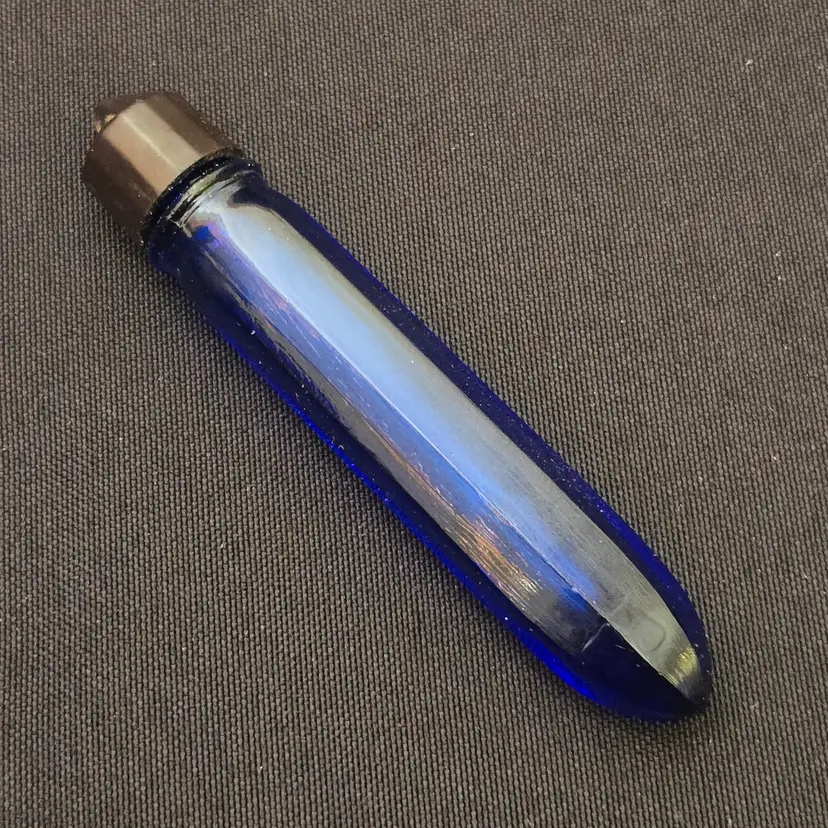 Glass Perfume Scent Bottle Evening in Paris Cobalt Blue 3" Long Bakelite Cap Vintage