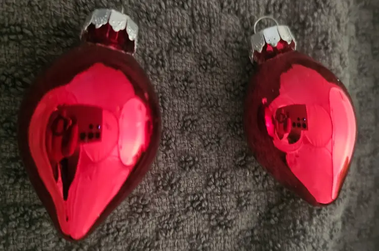 3 Vintage Pear Teardrop Shaped Glass Christmas Ornaments