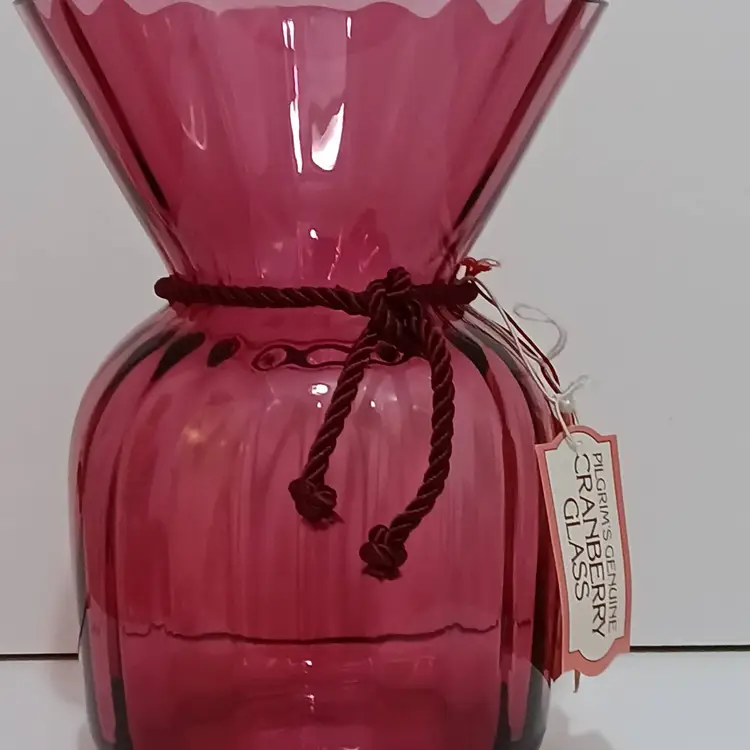 Cranberry Pilgrim Glass Floral Sac Vase