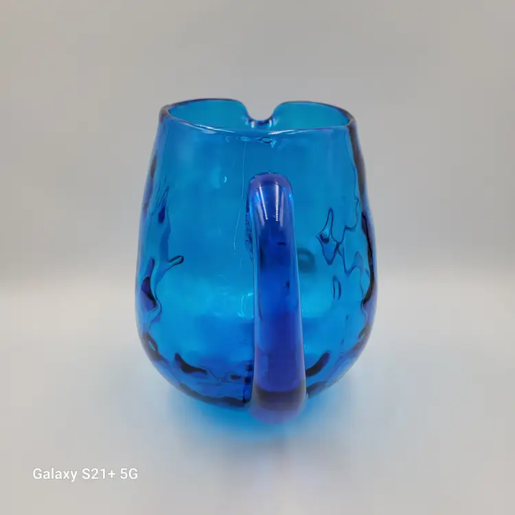 Blenko Glass 6916 turquoise pinched dimpled pitcher AS IS