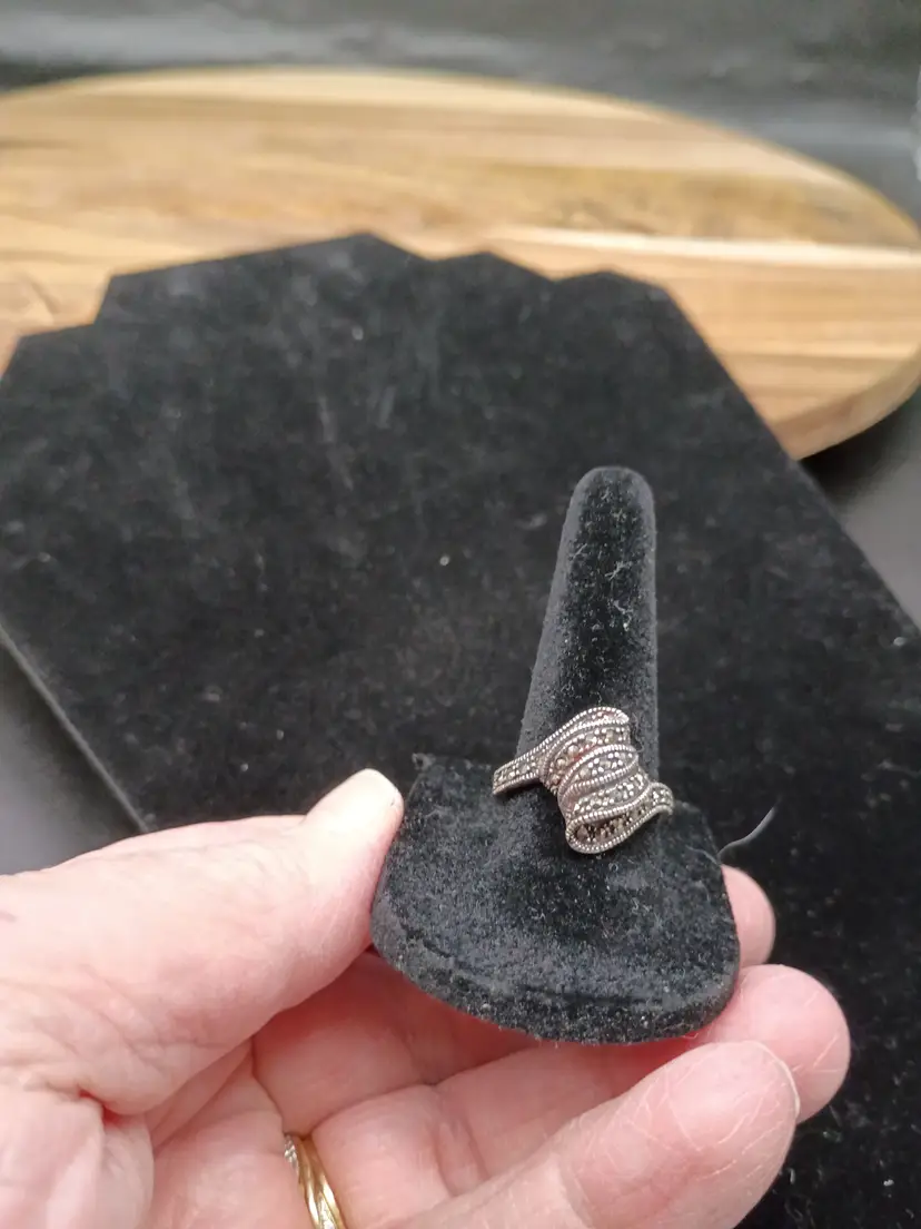 Antique - Vintage Sterling Silver Marcasite Swirl Ladies Cocktail Ring. Circa 1920-1930