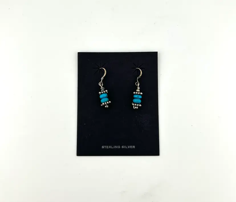 Vintage Sterling Silver and Turquoise Pierced Earrings 1.25”