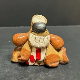 Bill Hicks Clay Pottery Whimsical Hound Dog Figurine Candy Cane Signed ~2.75” x 3.5” x 1.75”