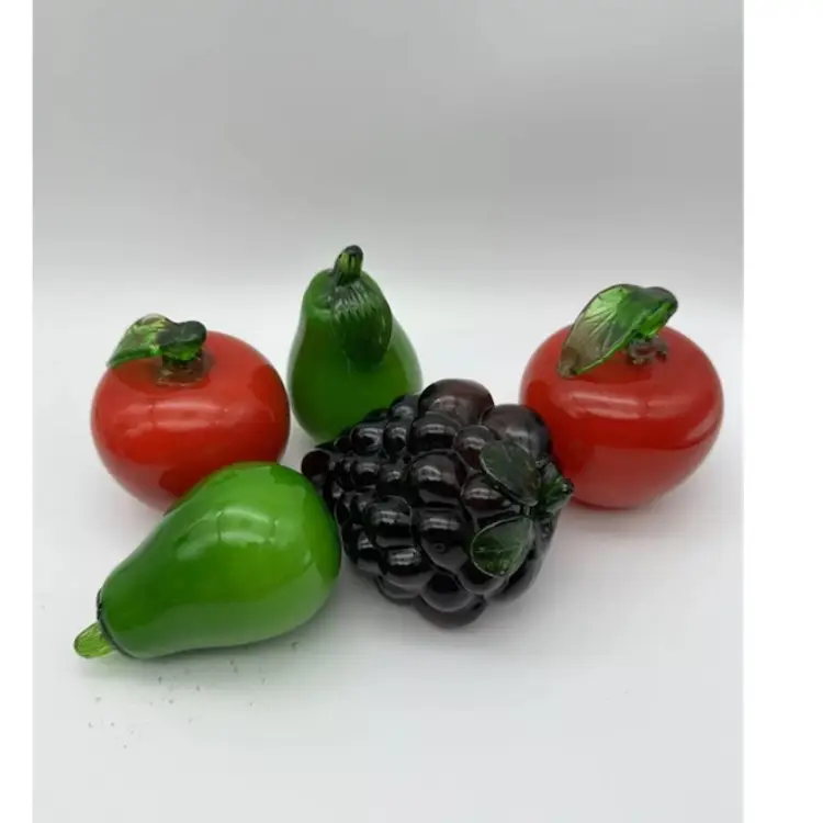 Art Glass Fruit -Lot Of 5 -Fruit and Vegetables Grapes Apples Pears Heavy Solid