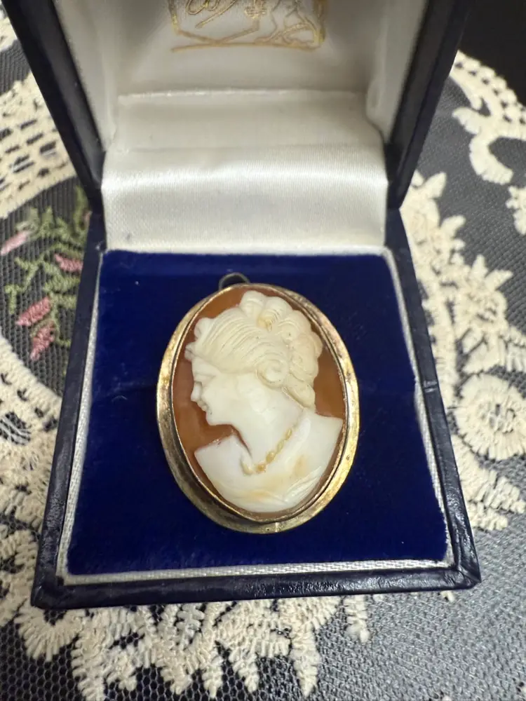 Stunning vintage left facing silver and shell cameo pendant