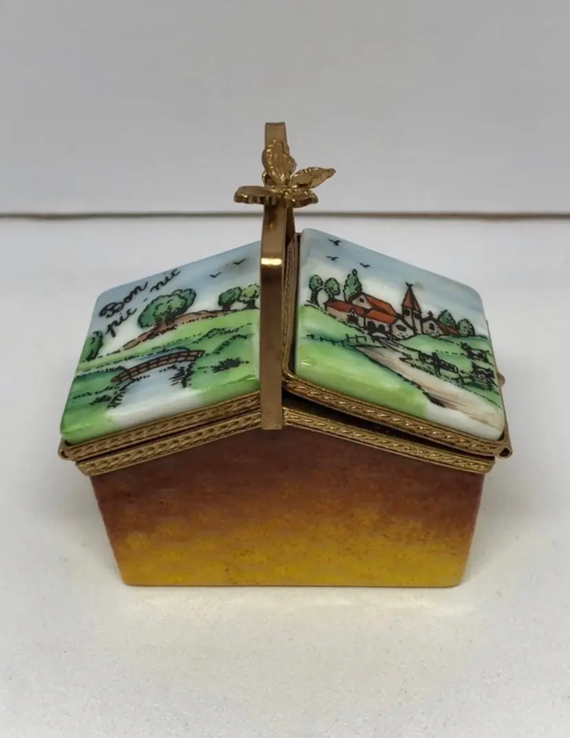 Vintage Limoges France Limited Edition Picnic Basket with Butterfly Trinket Box