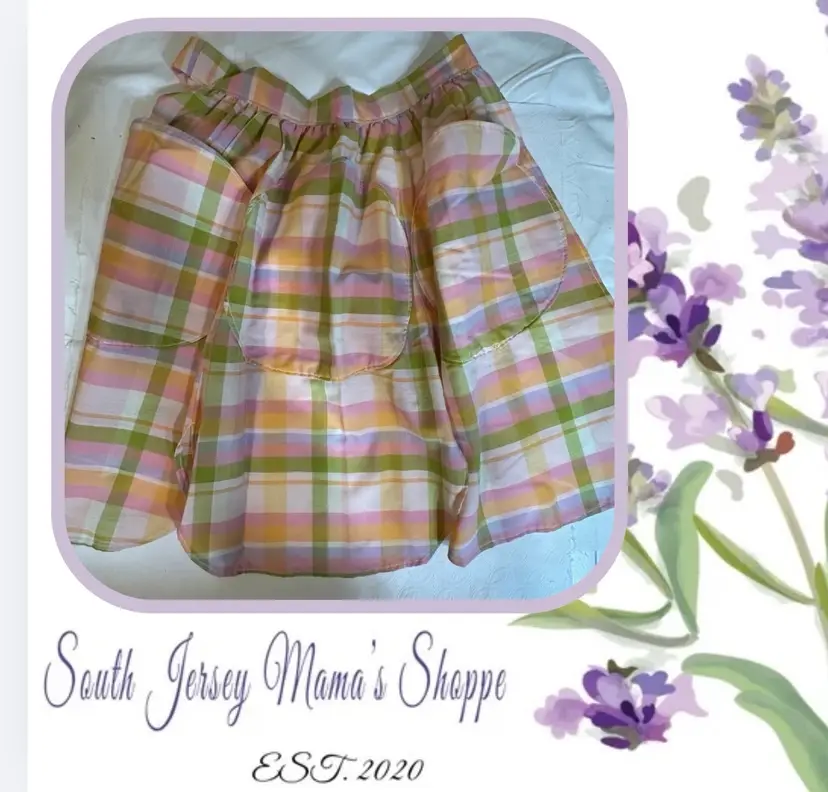 Vintage Handmade Peach Pink Green Plaid Apron