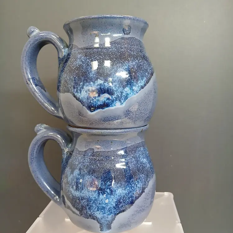 Pottery Mugs - hand made blue glaze - GORGEOUS! Signed