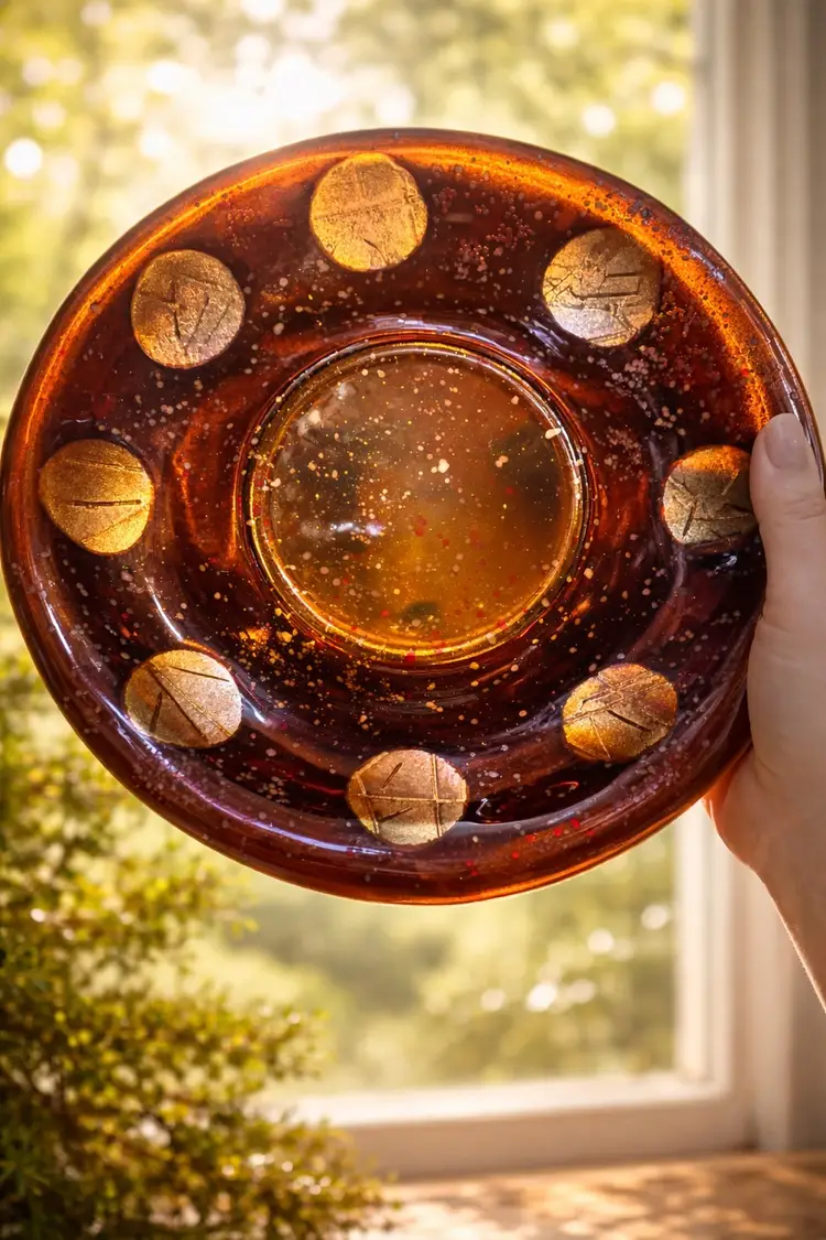 Handmade Studio Raku Chip/Dip Platter Aka Halo of the Harvest Moon