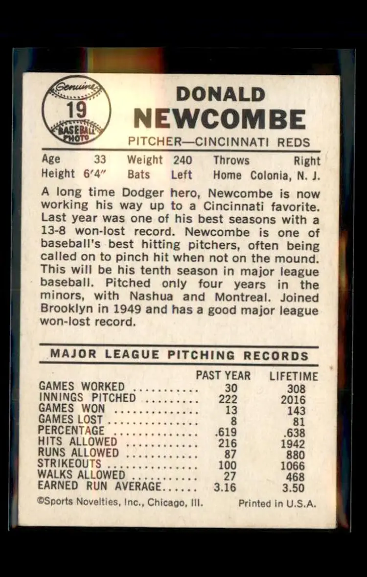 1960 Leaf #19 Don Newcombe - (pk1) - Cincinnati Reds