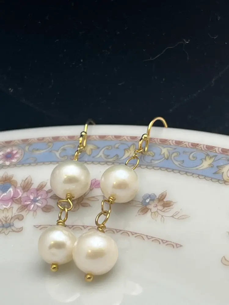 JTV White Cultured Freshwater Pearl 2 Pc Set 925 Sterling Silver Gold Plated Earrings And Bracelet