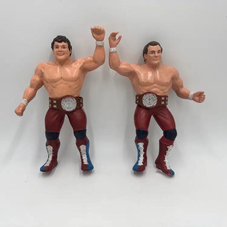 WWF LJN 1986 British Bulldogs Tag Team Set Dynamite Kid & Davey Boy Smith With Original Championship Belts