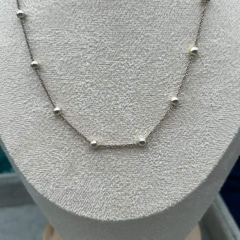 Vintage 925 Italy Sterling Silver Satellite Bead Station Necklace 18” Delicate Layering Chain