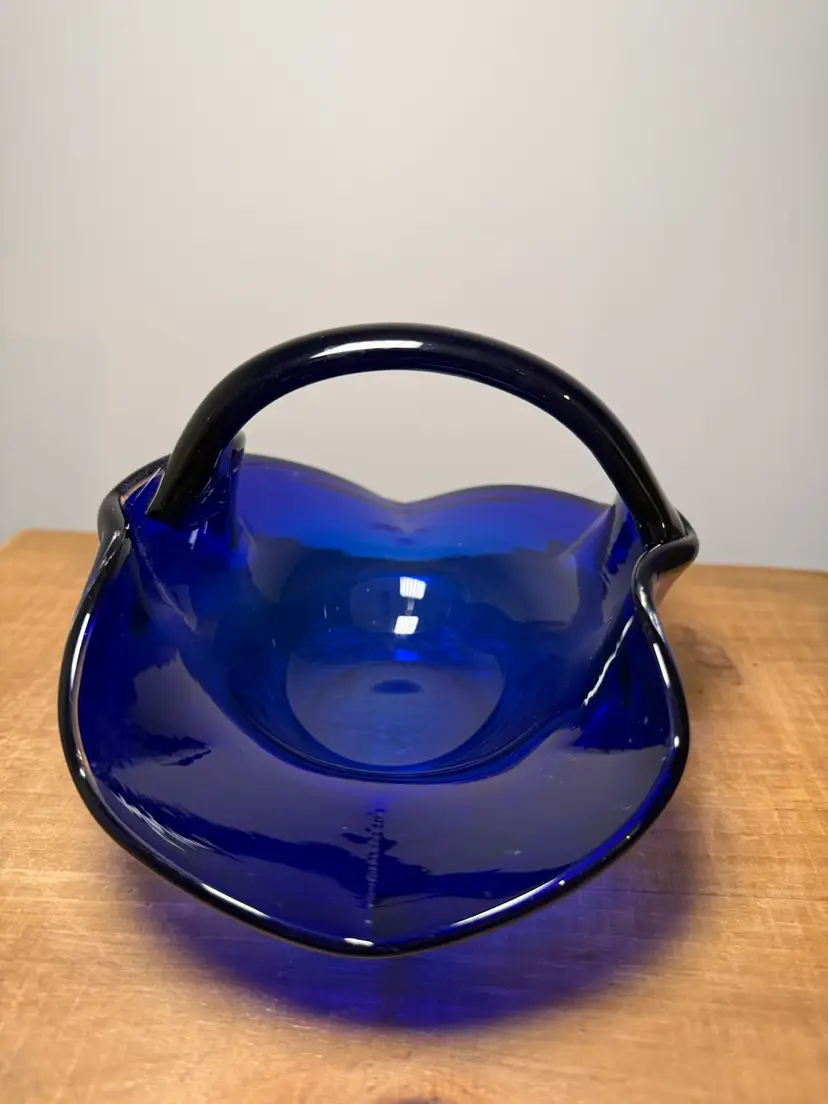 Cobalt Blue Hand Blown Art Glass Basket