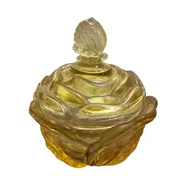 Fenton Vintage Candle Glow Glass Cabbage Rose With Butterfly Finial Candy/Trinket Dish 5.5” X 4.5”