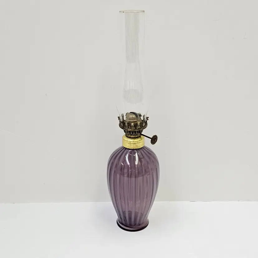 Fenton Amethyst Opalescent Swirl Glass Oil Lamp