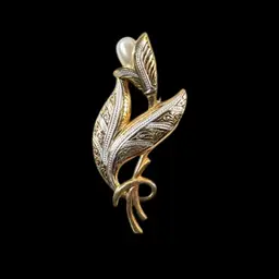 #05 - Vintage Damascene Pearl Leaf Brooch
