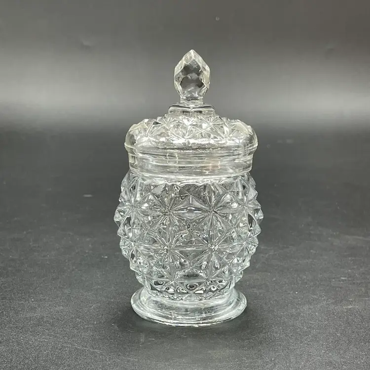 Avon Clear Pressed Glass Vanity Jam Jar With Lid Vintage Home Deocr