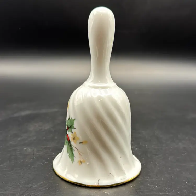 Vintage Glazed Porcelain Poinsettia Christmas Bell 4.75”