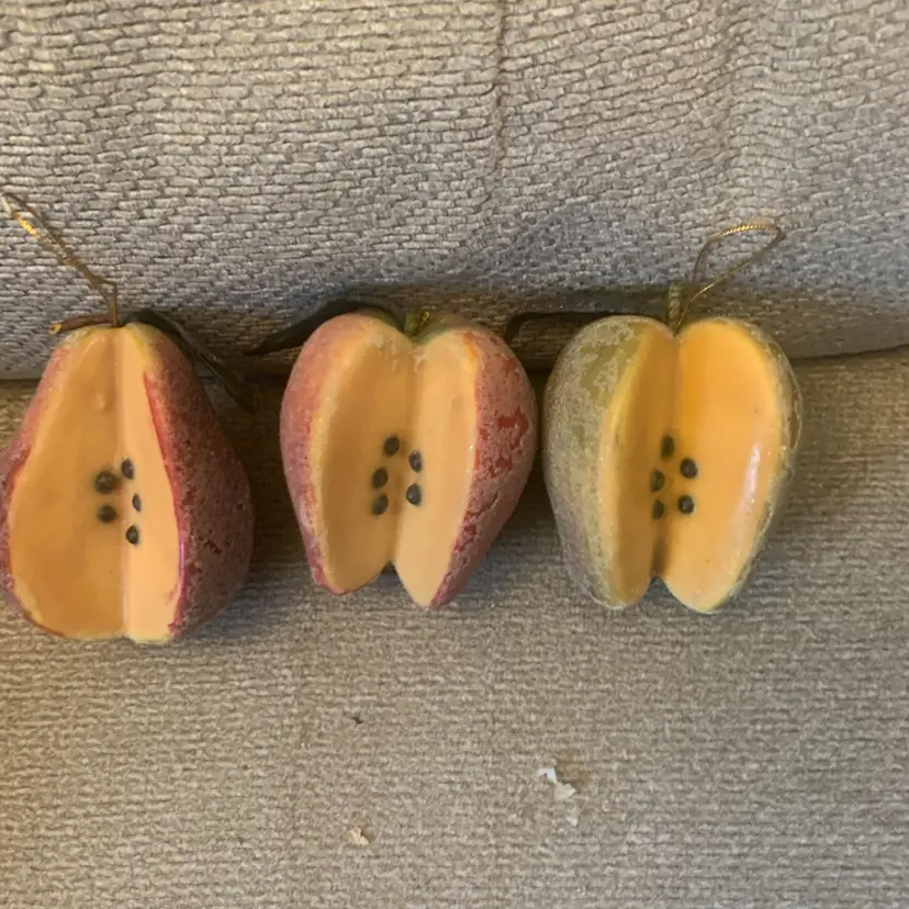 3 Pieces Of Vintage Glittery Fruit With Wedges Missing