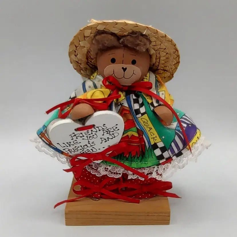 Vtg Hand Crafted Wooden Bear "Friends Like You Are Precious And Few" Figurine