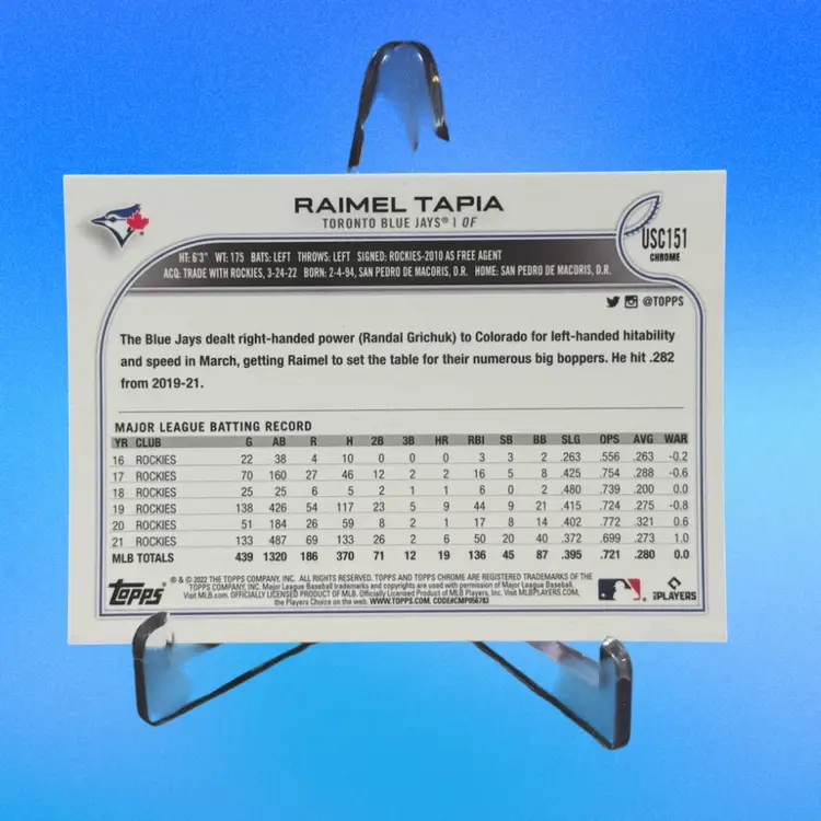 Raimel Tapia 2022 Topps Chrome Update Purple Refractor #US270 Toronto Blue Jays