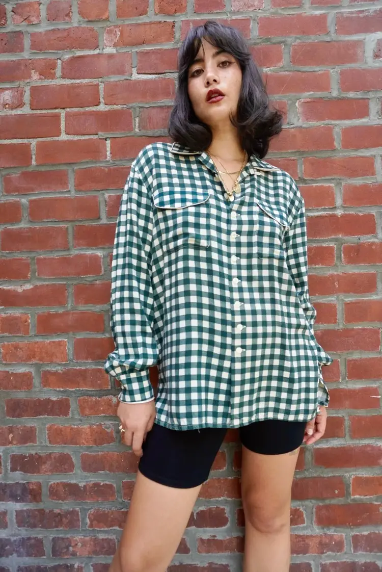 90's Guess Green Gingham Shirt, L