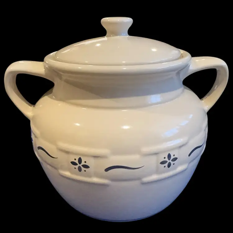 Longaberger Pottery Large Cookie Jar/ Bean Pot Woven Traditions Heritage Pattern