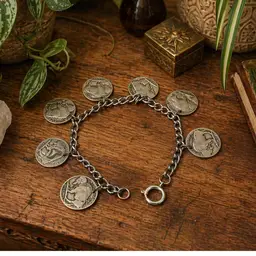Vintage Buffalo Nickel Coin Charm Bracelet - 7.75”
