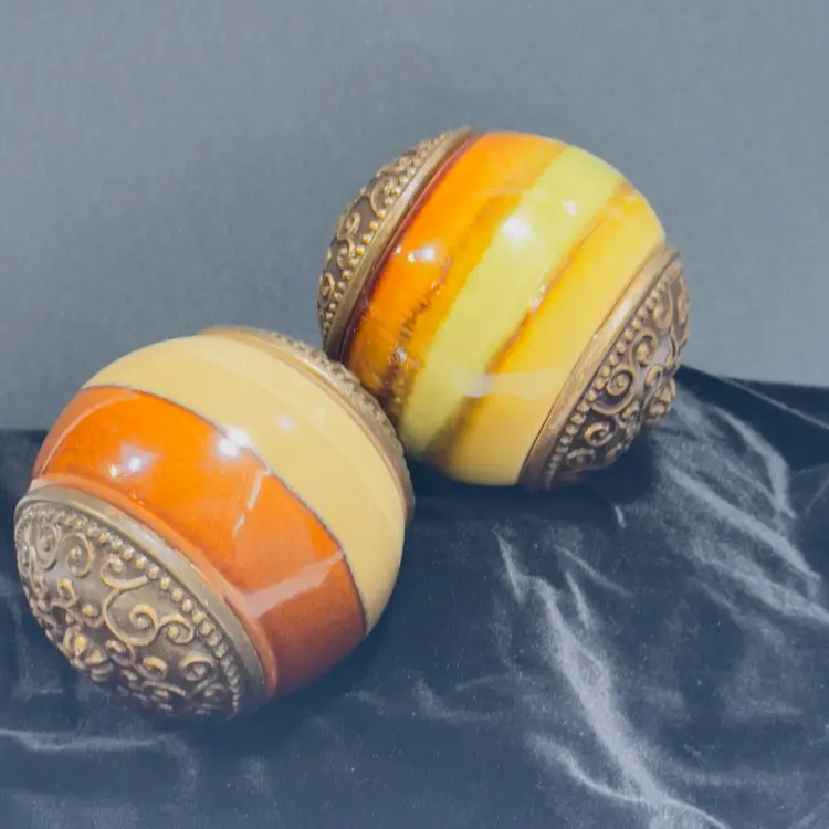 #1306 Set of 2. Glass & Metal Decorative Sphere Balls