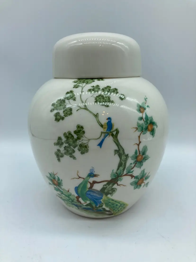 Split Bareuther Waldsassen Bavaria porcelain vase with peacock decoration