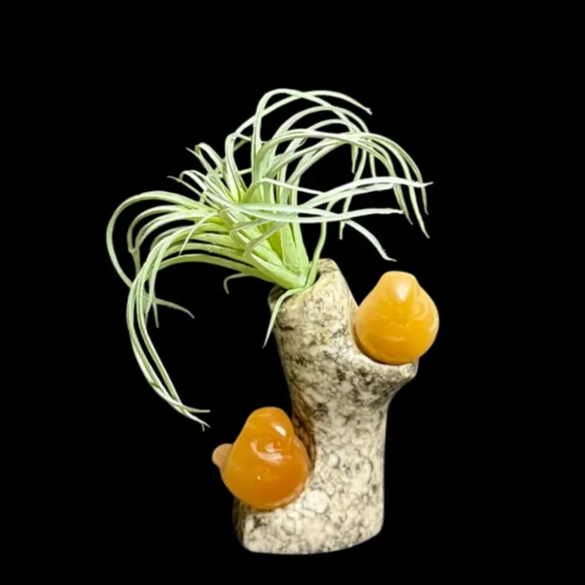 Vintage Selenite Birds Marble Branch Sculpture Stone Air Plant/Bud Vase Carved Russian READ
4-1/4” T x 2-1/2” L x 2” W