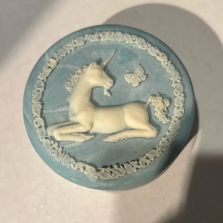 Vintage Incolay Stone Unicorn Trinket Box